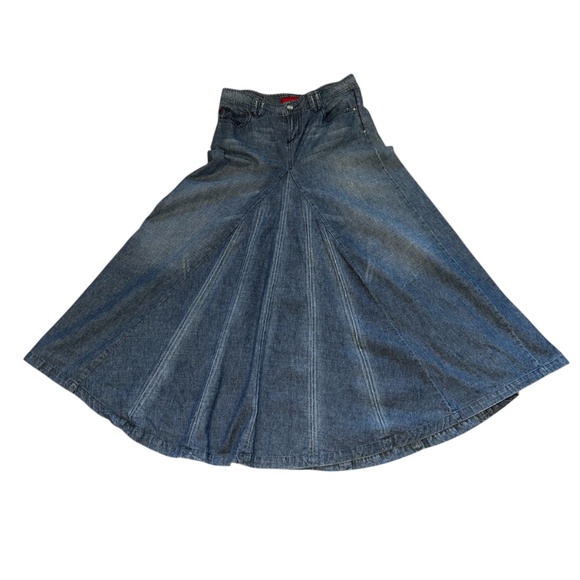 Vintage Fire Jeans Denim Jean Flare Maxi Skirt Size 7 Y2K - Picture 2 of 15